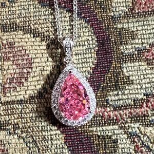 BNWOT Moissanite Pear Shaped Pendant with Silver Plated Chain. Lab Grown.